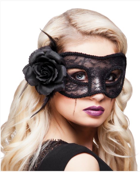 verkoop - attributen - Themafeest - Venetiaans masker kant met bloem zwart